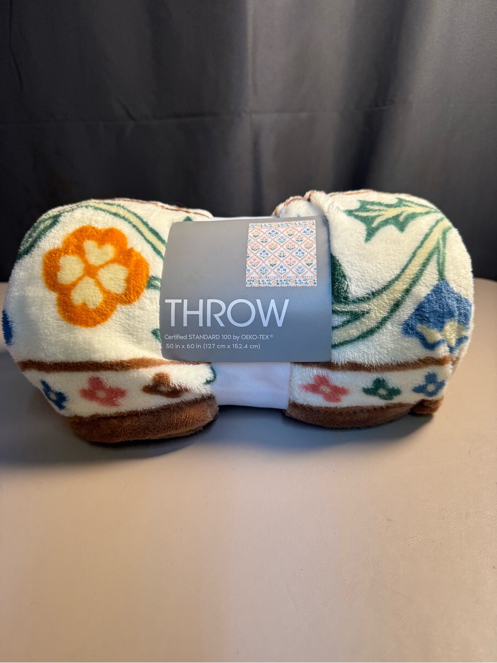 Berkshire Floral Plush Throw Blanket - White with Orange, Green & Blue Accents